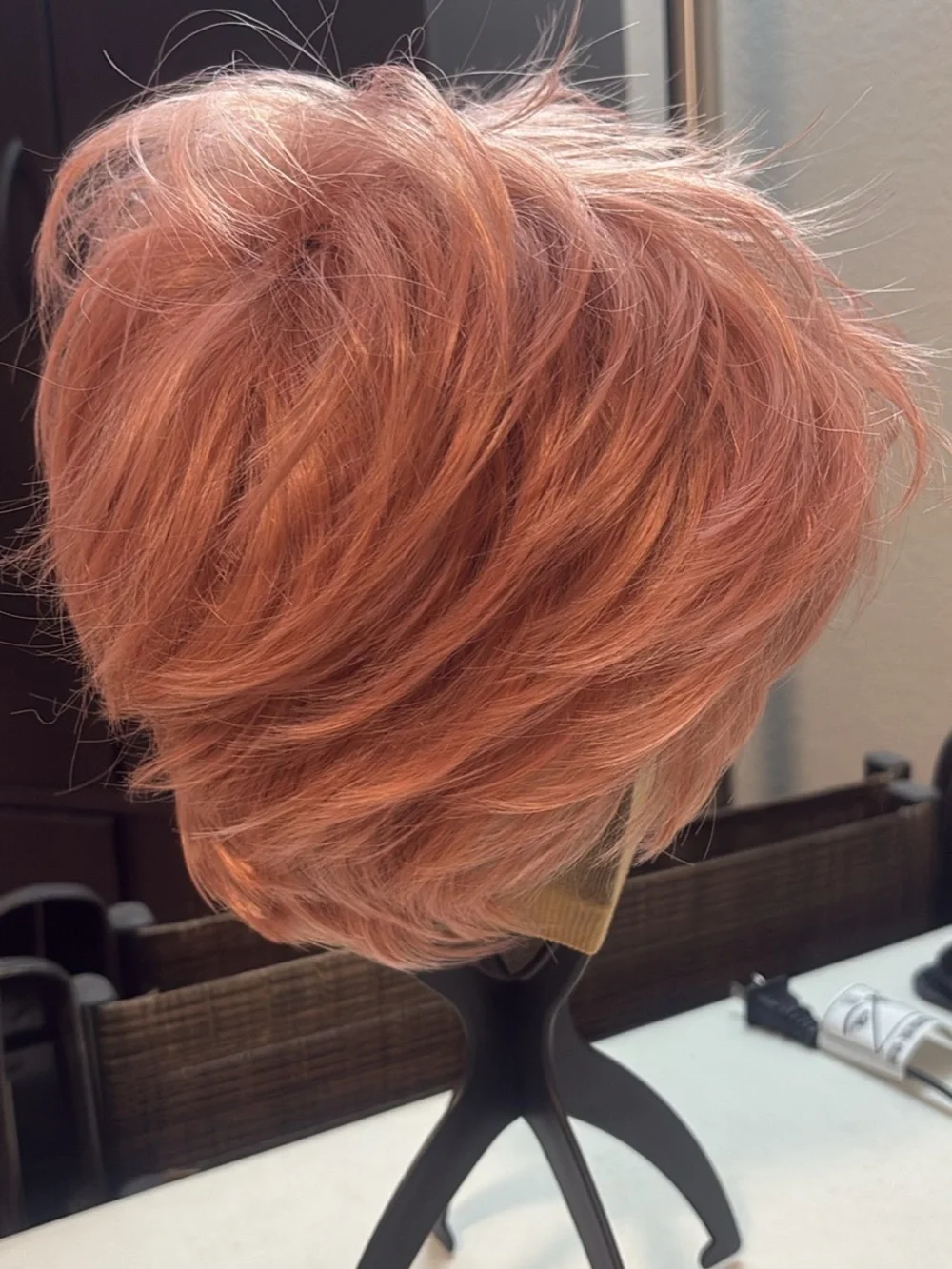 Short Layered Women's Wig in Rose Goldcute pink pixie wig